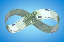 An illustration of an infinite money concept on a light blue background 