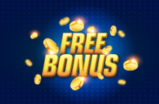 An illustration with the words ‘free bonus’ in gold with gold coins on a blue background