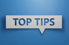 A top tips speech bubble on a light blue background