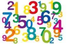multi-colored numbers floating around on a white background