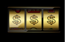 Gold classic 3 reel slot machine barrel with three dollar symbols on a black background