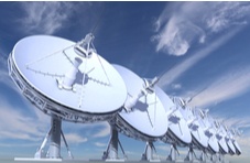 8 radio telescopes against the sky