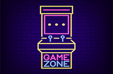 An illustration of a stylised neon sign video poker machine featuring the words ‘Game Zone’ on a dark blue background