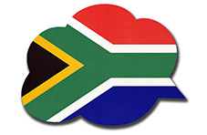An illustration of the South African flag in the shape of a speech bubble isolated on a white background