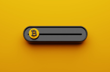 A black bitcoin sliding bar on an orange background