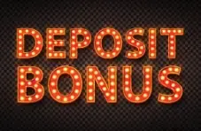An illustration of a retro Deposit Bonus logo styled in electric light lamps against a dark background 