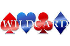 An illustration of the card suits in consecutive red and blue colours on a white background with a ‘Wild Card’ overlay