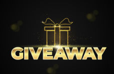An image with the word ‘giveaway’ in bold gold letters with a golden outline of a giftbox on a dark background