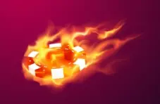 An illustration of a flaming red and white poker chip isolated on a dark red background