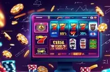 An AI generated image of the interface of a slot game on a screen with casino chips all around