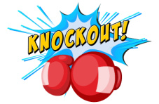 A cartoon image of a red pair of boxing gloves with the word ‘knockout’ isolated on white