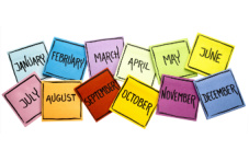Colourful sticky notes with the months of the year written in black marker, isolated on white
