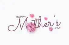 An illustration of Happy Mother’s Day text with pink flowers and hearts on a soft light grey background