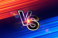 An image of the abbreviation of ‘versus’ on an abstract blue and red background