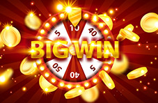 An illustration of a red and white bonus wheel surrounded by gold coins and with ‘Big Win’ in text across it