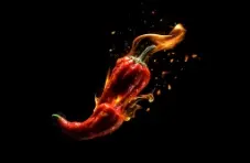 An image of a blazing red chili pepper isolated on a black background