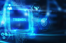 A 3D technology trends concept illustration in hues of blue