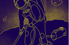 drawing of an astronaut vacuuming the moon surface