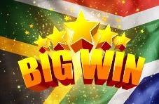 a South African flag with Big Win and stars superimposed on it