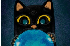 illustration of a black cat with a crystal ball