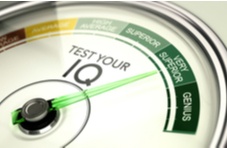 3D illustration of a conceptual gauge with the words ‘test your IQ’ and needle pointing very superior