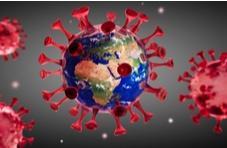 the earth with coronavirus spikes coming out of it floating in space