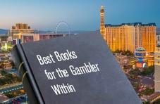 skyline of Las Vegas with a book titled ‘Best Books for the Gambler Within’
