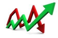 green arrow going up and red arrow going down on a chart showing ups and downs of roulette betting at Springbok Mobile