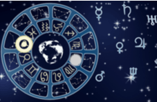 horoscope or zodiac wheel on a background of night stars