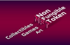 NFT Non Fungible Tokens Collectibles, Games, Art in white letters on a red background