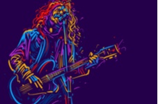 outline of a rock guitarist as if from neon lights 