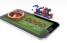 roulette table on a smartphone with casino chips around