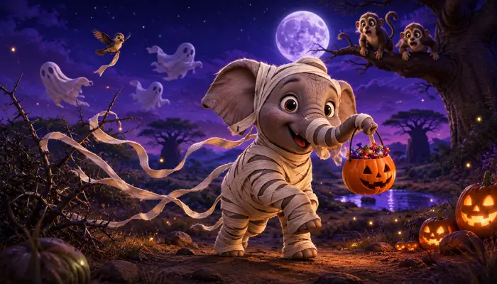 Ellie the baby elephant dressed as The Mummy