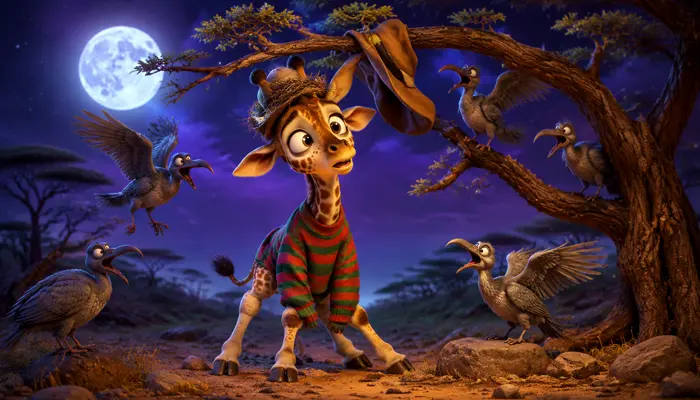 Gerry the giraffe calf dressed as Freddy Krueger