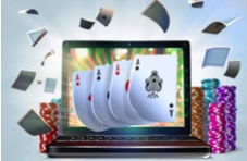 a video poker screen with a 10-J-Q-K of spades together, and a king of hearts with a line through it (or X over it) on the side