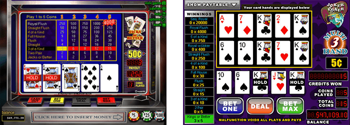 Video Poker games at Springbok Casino