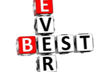 Illustrated white scrabble pieces in 3D with the words ‘Best Ever’ on a white background