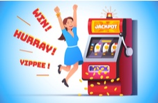 illustration of a woman winning a slot jackpot and jumping up and down from joy