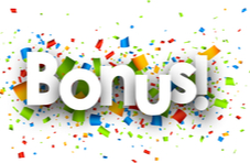 An illustration of the word BONUS in white lettering surrounded by colourful confetti, isolated on a white background.